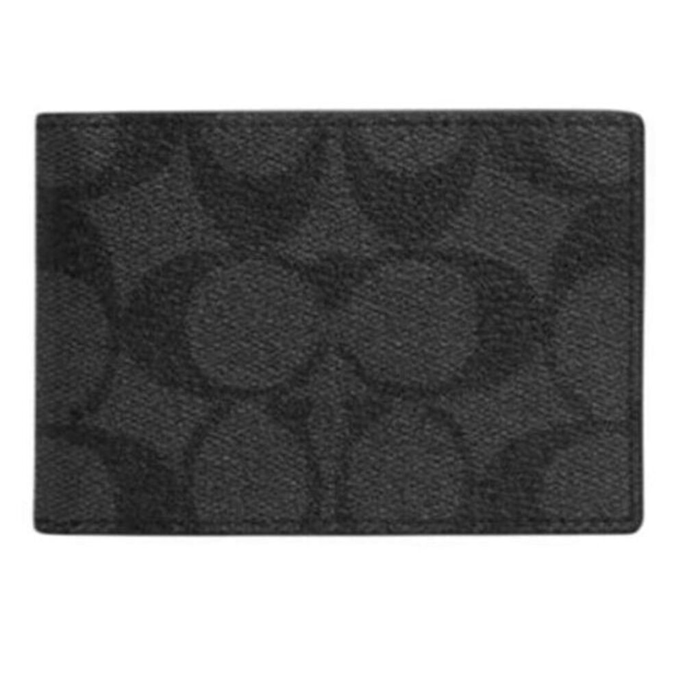 Coach Charcoal/Black Compact Billfold Wallet NWT‎